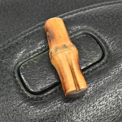 Gucci Vintage Convertible Bamboo Top Handle Bag Leather, BLACK, LEATHER, Handbag