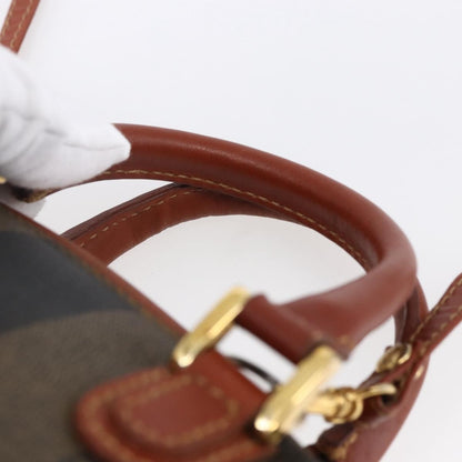 Fendi Vintage Pequin Convertible Boston Bag Coated Canvas, BROWN, CANVAS, Handbag
