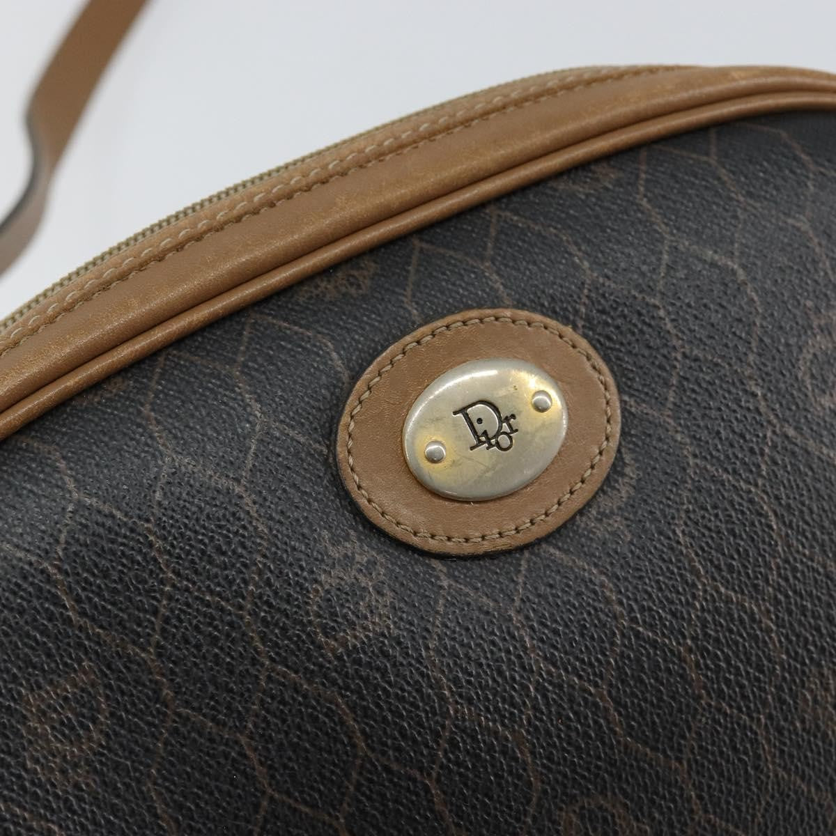 Christian Dior Vintage Honeycomb Shoulder Bag Canvas and Leather, BLACK, CANVAS, Shoulder bag