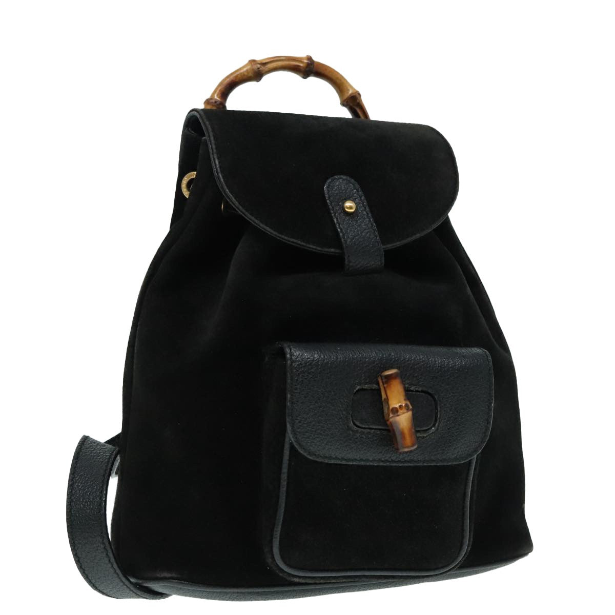 Gucci Vintage Bamboo Backpack Suede, BLACK, SUEDE, Backpack