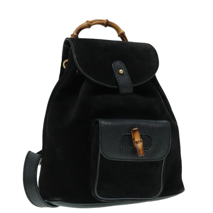 Gucci Vintage Bamboo Backpack Suede, BLACK, SUEDE, Backpack