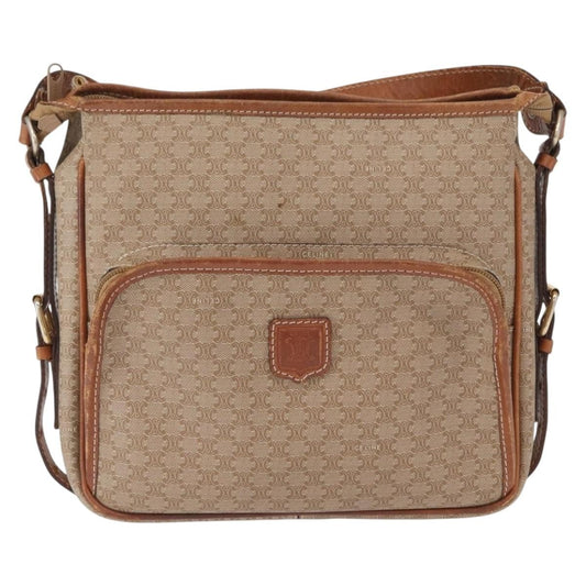 Celine Vintage Macadam Shoulder Bag Canvas and Leather, BEIGE, CANVAS, Shoulder bag