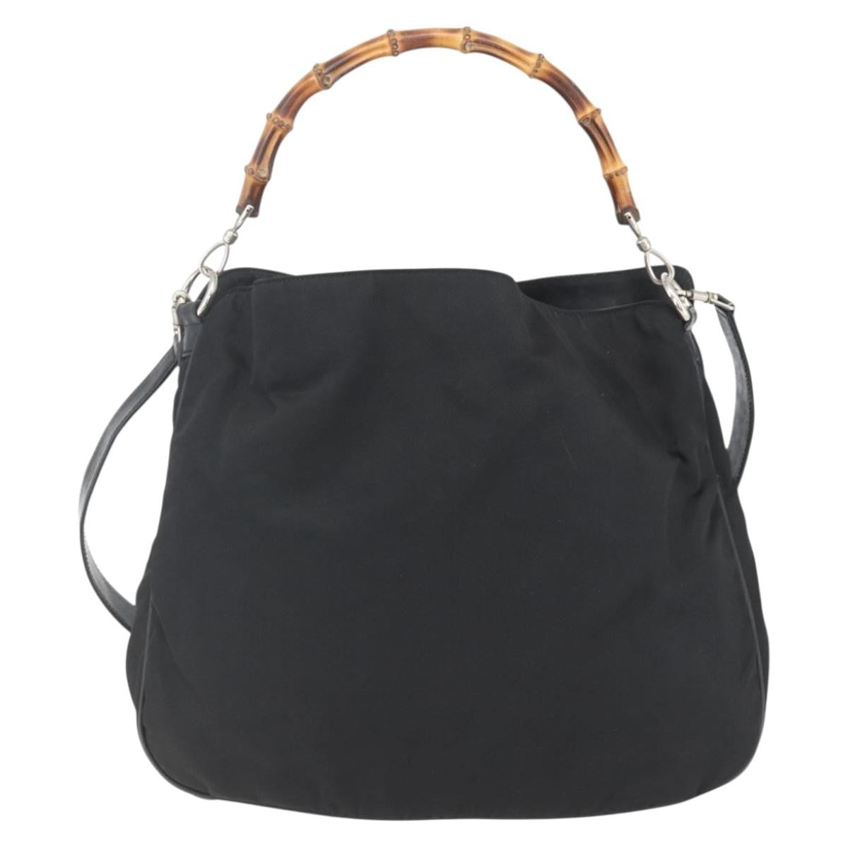 Gucci Vintage Bamboo Shoulder Bag Nylon, BLACK, NYLON, Tote bag