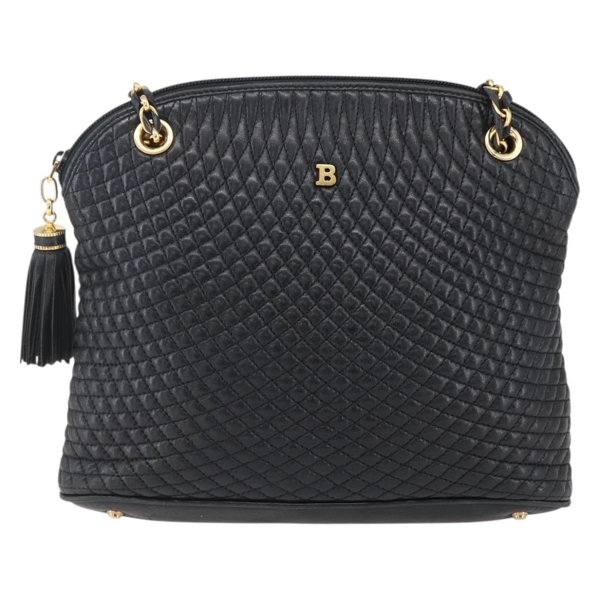 Bally Vintage Chain Shoulder Bag Quilted Leather, BLACK, LEATHER, Shoulder bag
