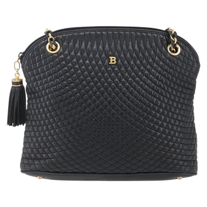 Bally Vintage Chain Shoulder Bag Quilted Leather, BLACK, LEATHER, Shoulder bag