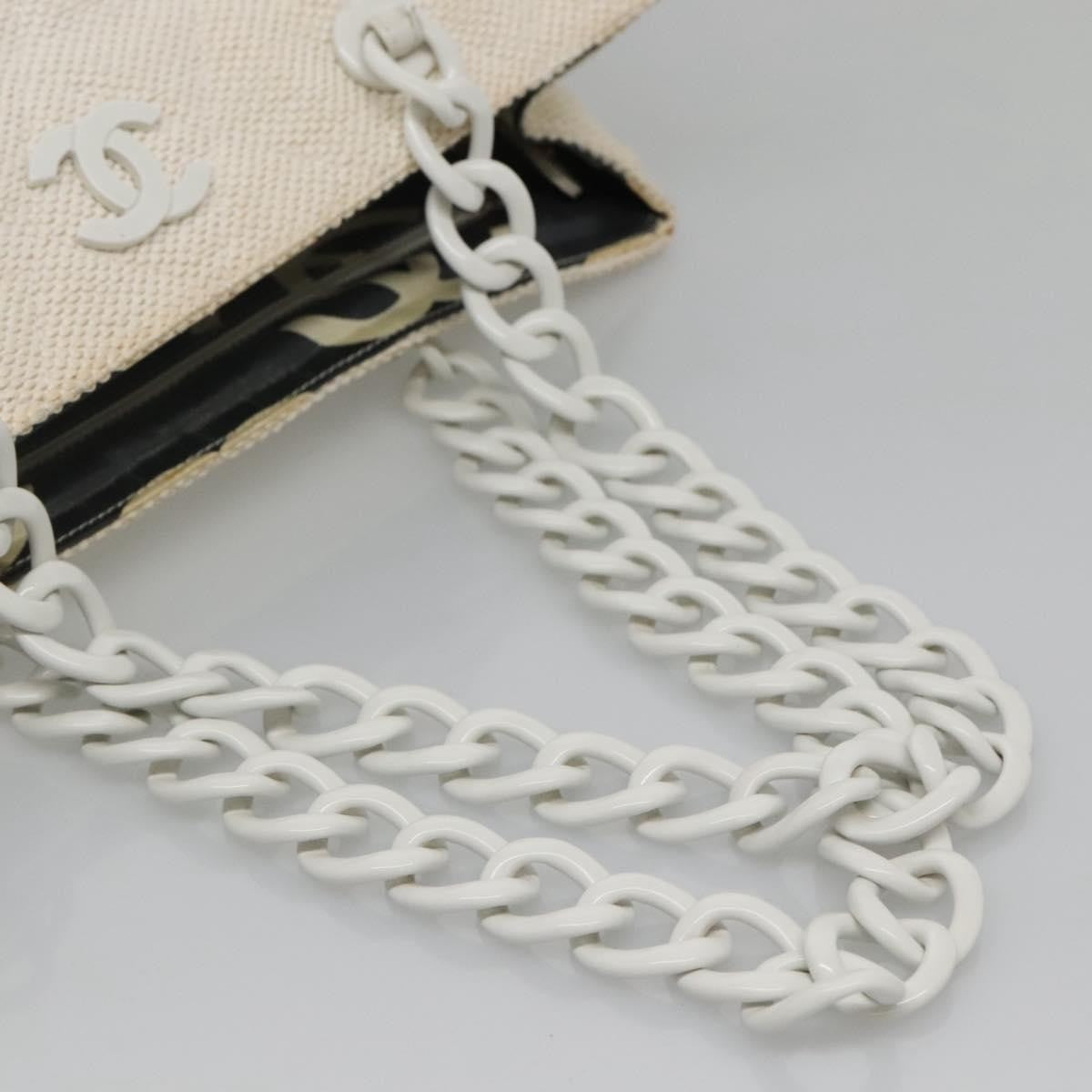 Chanel CC Resin Chain Tote Quilted Raffia, WHITE, WOOD, Tote bag