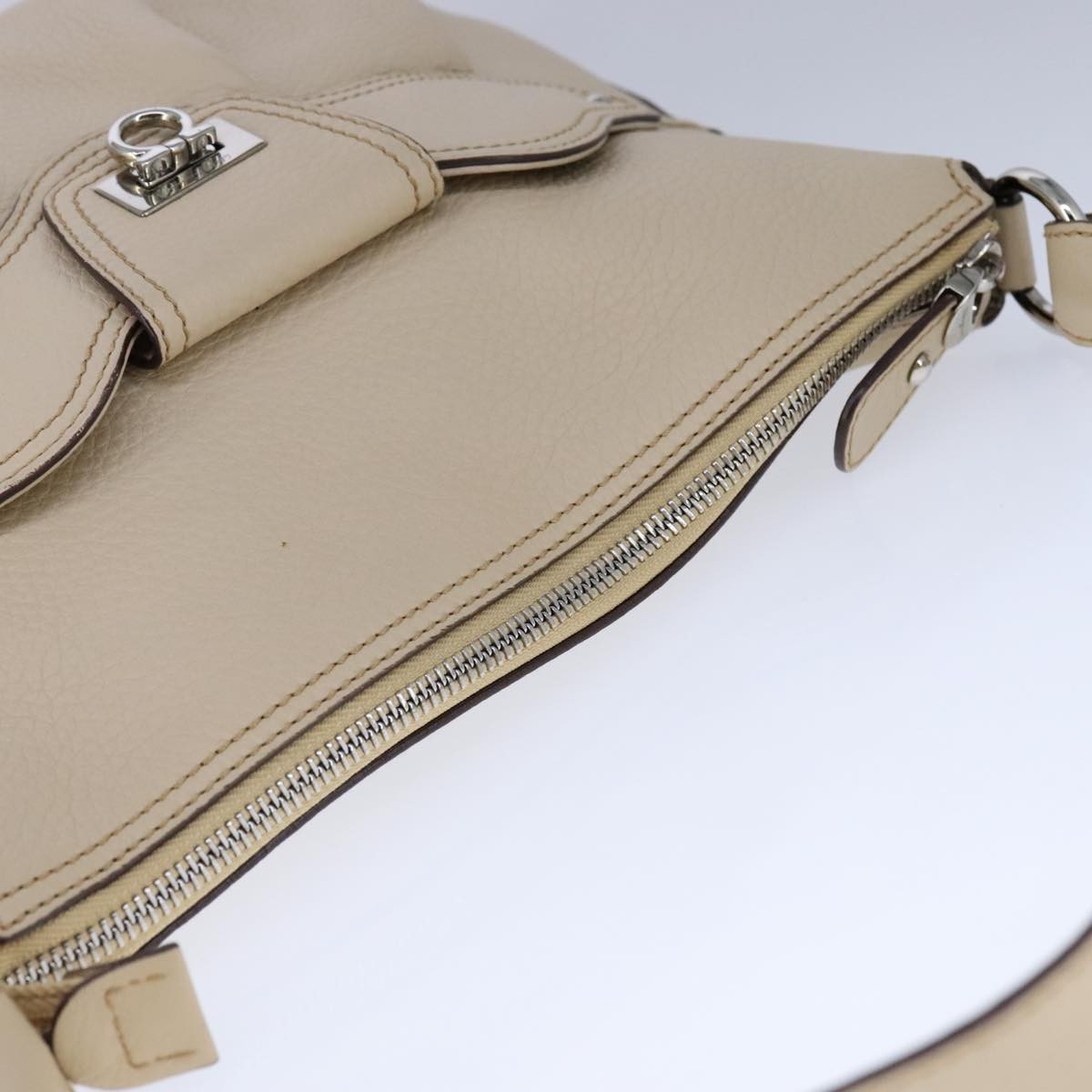 Salvatore Ferragamo Gancini Shoulder Bag Leather, BEIGE, LEATHER, Shoulder bag
