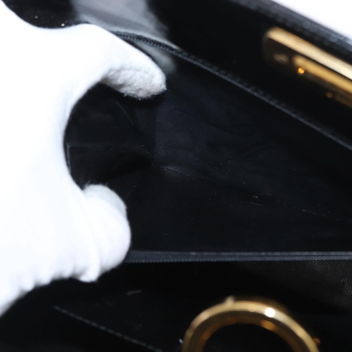 Salvatore Ferragamo Vintage Gancini Chain Shoulder Bag Patent Leather, BLACK, PATENT_LEATHER, Shoulder bag