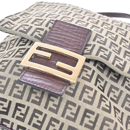 Fendi Vintage Flap Crossbody Bag Zucchino Canvas, BROWN, CANVAS, Shoulder bag