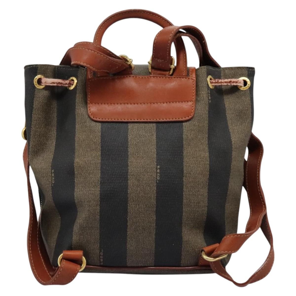 Fendi Pequin Front Pocket Backpack Coated Canvas, BROWN, CANVAS, Backpack