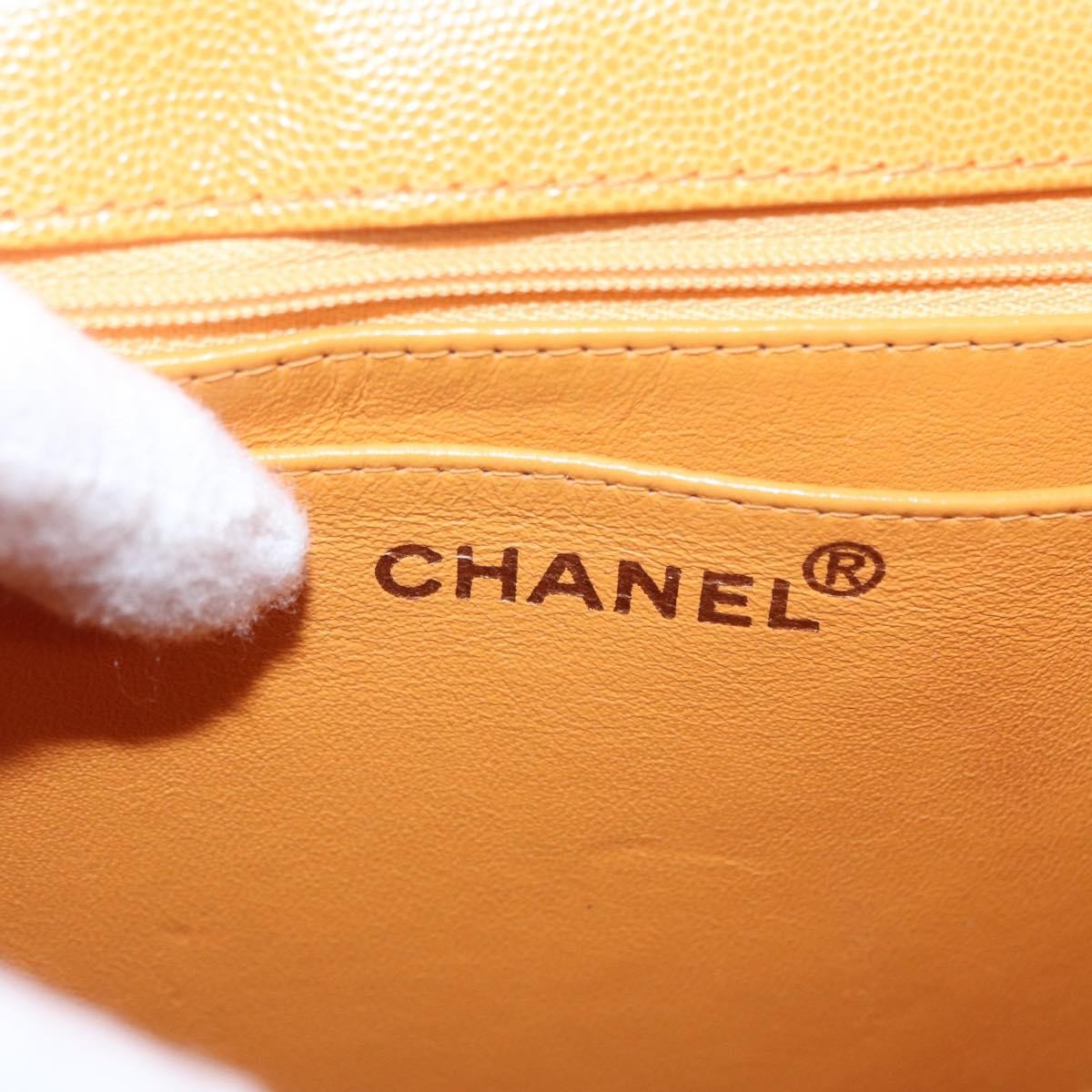 Chanel Vintage CC Flap Shoulder Bag Leather, ORANGE, LEATHER, Shoulder bag