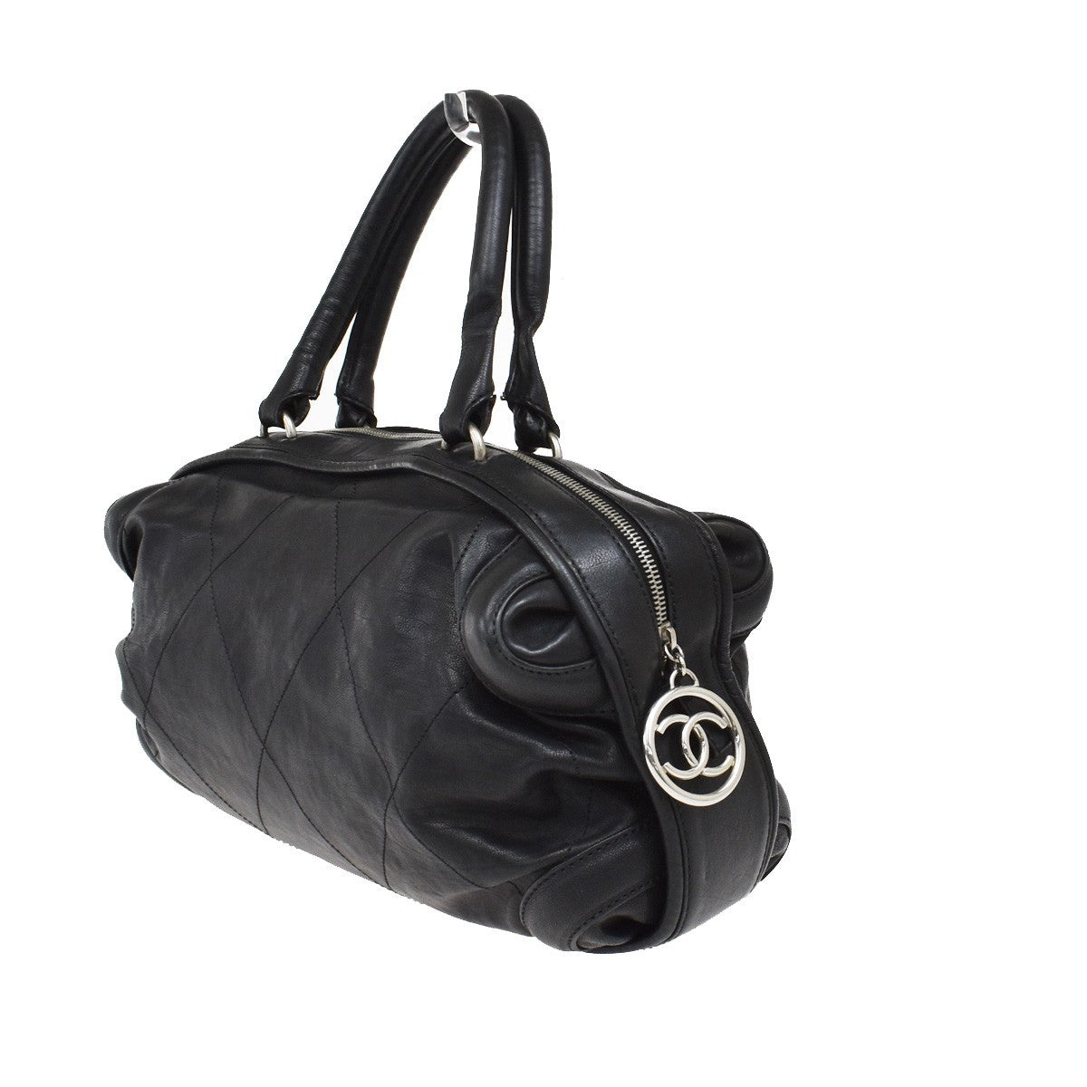 Chanel Coco Bowling Bag Quilted Leather, BLACK, LEATHER, Handbag