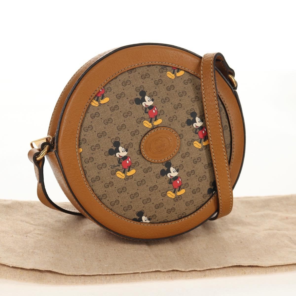 Gucci Disney Mickey Mouse Round Shoulder Bag Printed Mini GG Coated Canvas, BEIGE, CANVAS, Shoulder bag