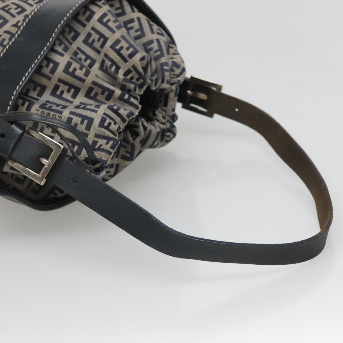 Fendi FF Logo Mon Tresor Bucket Bag Printed Shearling with Leather, NAVY, CANVAS, Shoulder bag