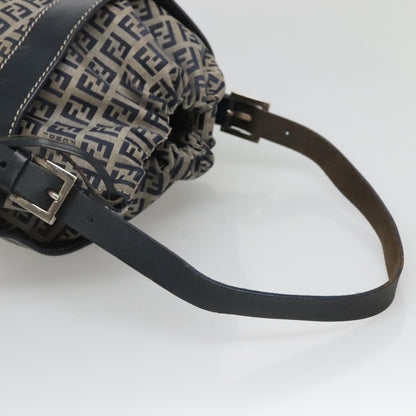 Fendi FF Logo Mon Tresor Bucket Bag Printed Shearling with Leather, NAVY, CANVAS, Shoulder bag