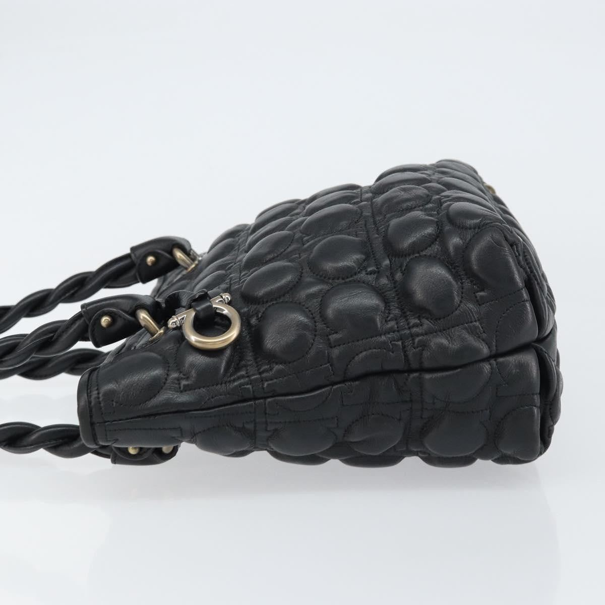 Salvatore Ferragamo Gancini handbag Leather, BLACK, LEATHER, Handbag