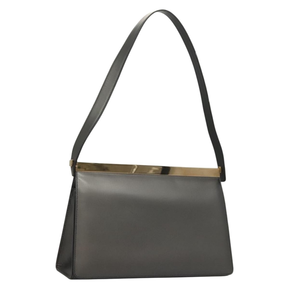 Gucci Vintage Shoulder Bag Leather, GRAY, LEATHER, Shoulder bag