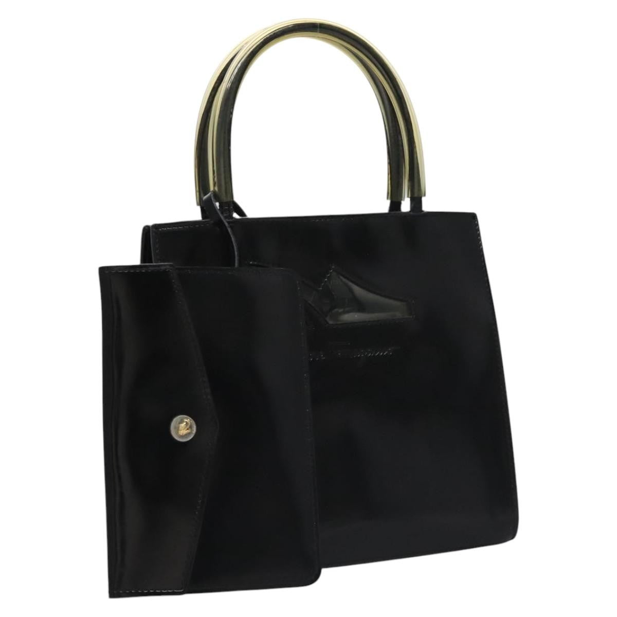Salvatore Ferragamo Shopper Tote Patent Leather, BLACK, LEATHER, Tote bag