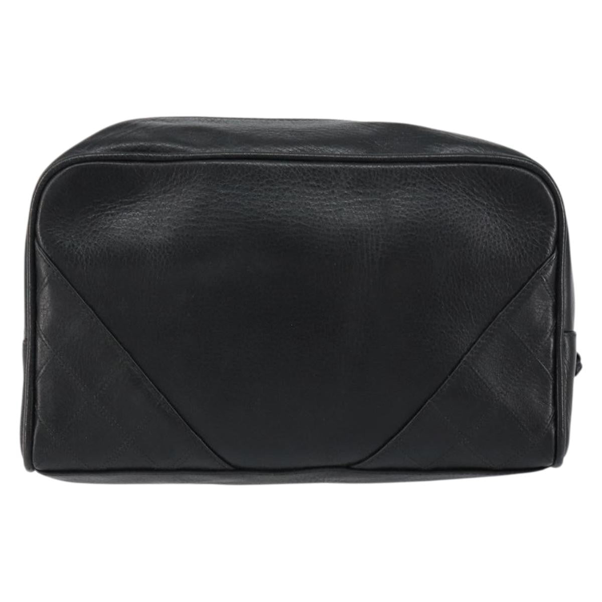 Chanel Vintage Toiletry Pouch Lambskin, BLACK, LEATHER, Clutche & pouche