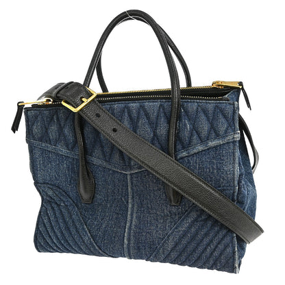 Miu Miu Biker Convertible Tote Denim with Leather, BLUE, DENIM_JEANS, Tote bag