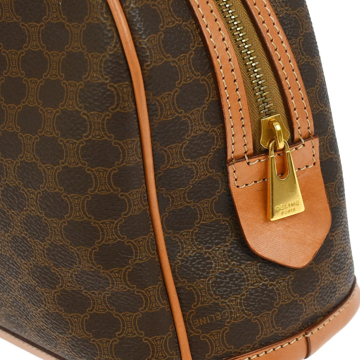 Celine Vintage Macadam Handbag Canvas and Leather, BROWN, CANVAS, Handbag