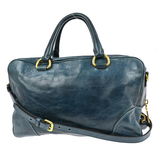 Prada Convertible Bauletto Bag Vitello Shine, BLUE, LEATHER, Handbag