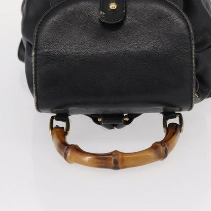 Gucci Vintage Bamboo Backpack Leather, BLACK, LEATHER, Backpack