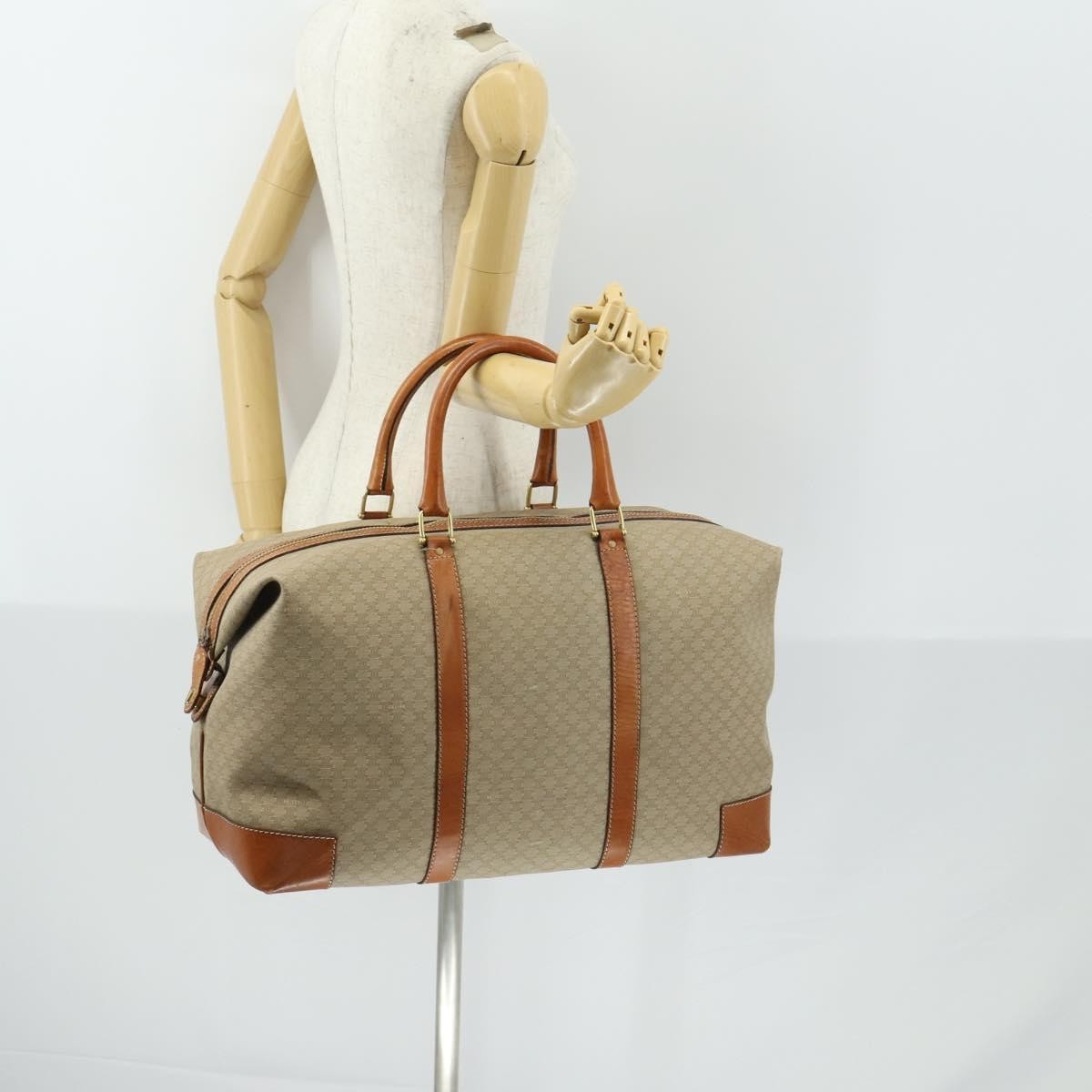 Celine Vintage Macadam Boston bag Canvas and Leather, BEIGE, CANVAS, Travel bag
