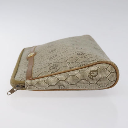 Christian Dior Vintage Honeycomb Zip Pouch Coated Canvas, BEIGE, CANVAS, Clutche & pouche