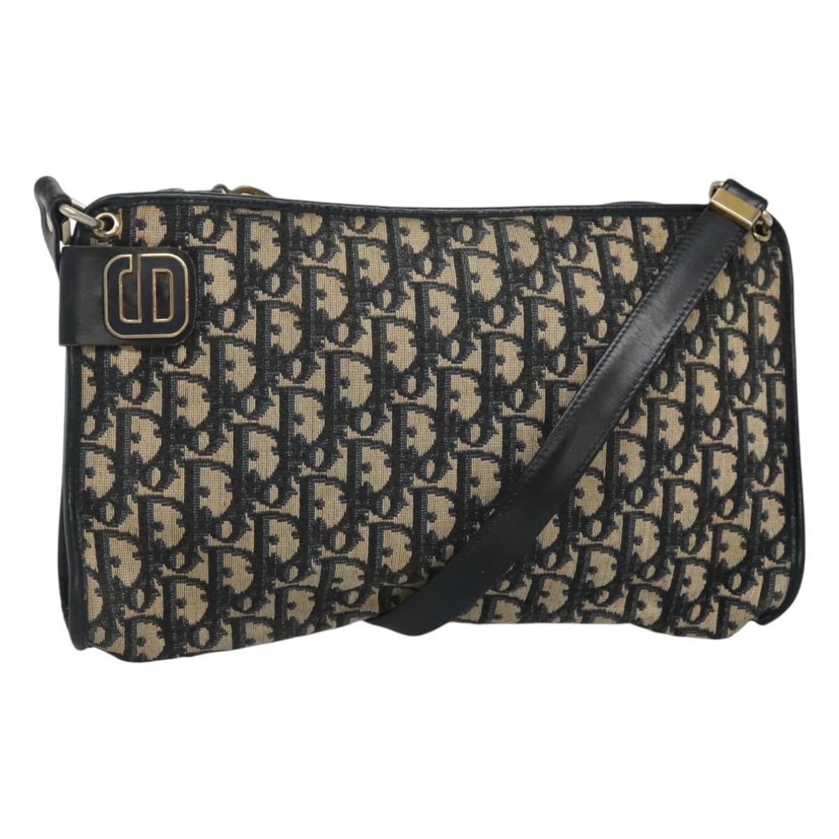 Christian Dior Vintage Trotter Shoulder Bag Canvas, NAVY, CANVAS, Shoulder bag