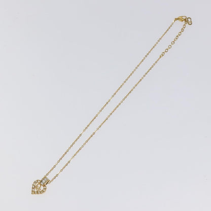 Christian Dior Logo Heart Pendant Necklace Metal with Crystal, GOLD, METAL, Necklace
