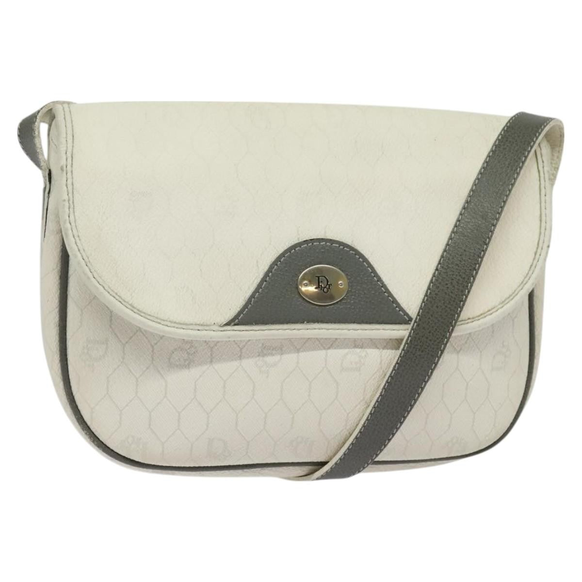 Christian Dior Vintage Honeycomb Flap Crossbody Bag Coated Canvas, WHITE, CANVAS, Crossbody bag