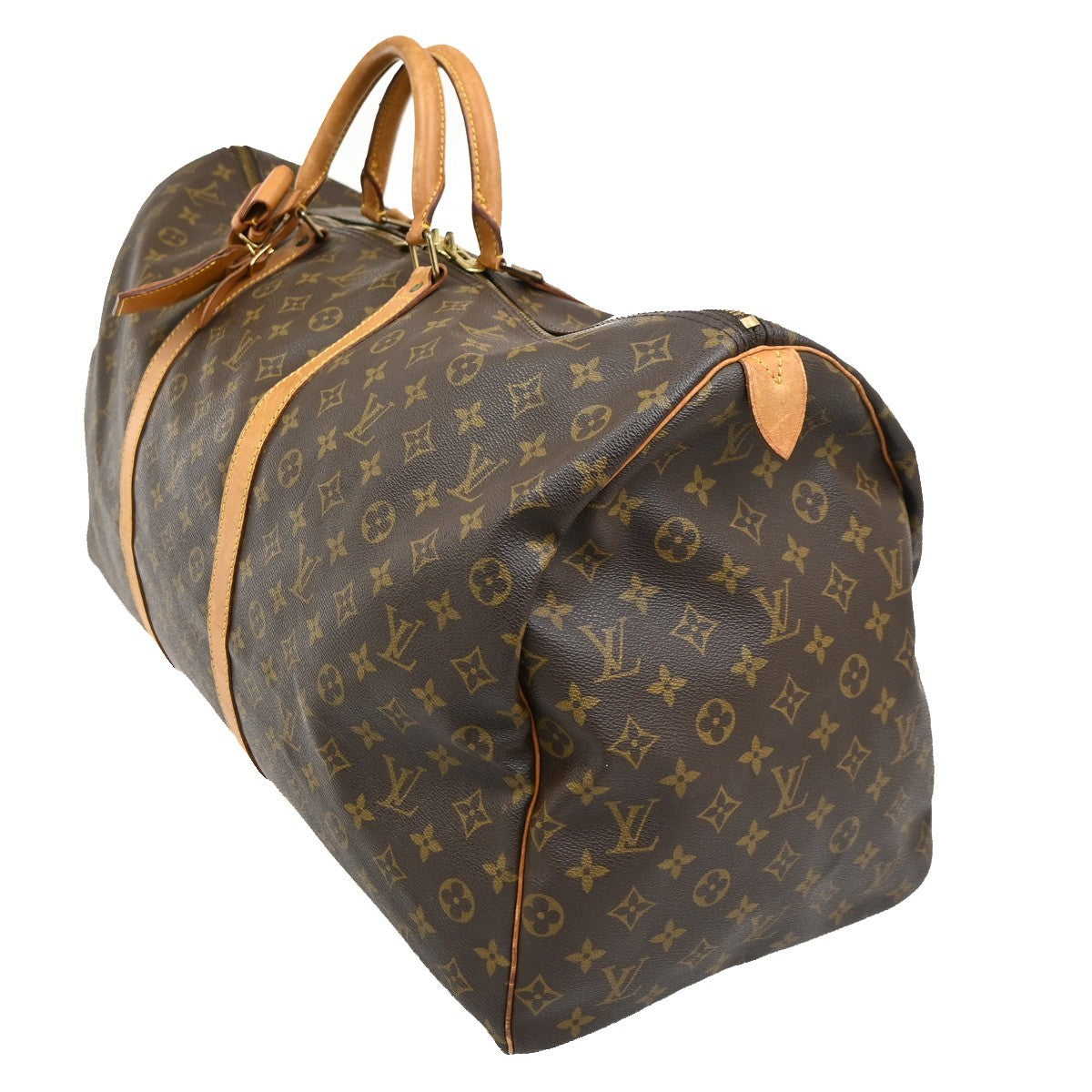 Louis Vuitton Keepall Bag Monogram Canvas, BROWN, LEATHER, Travel bag