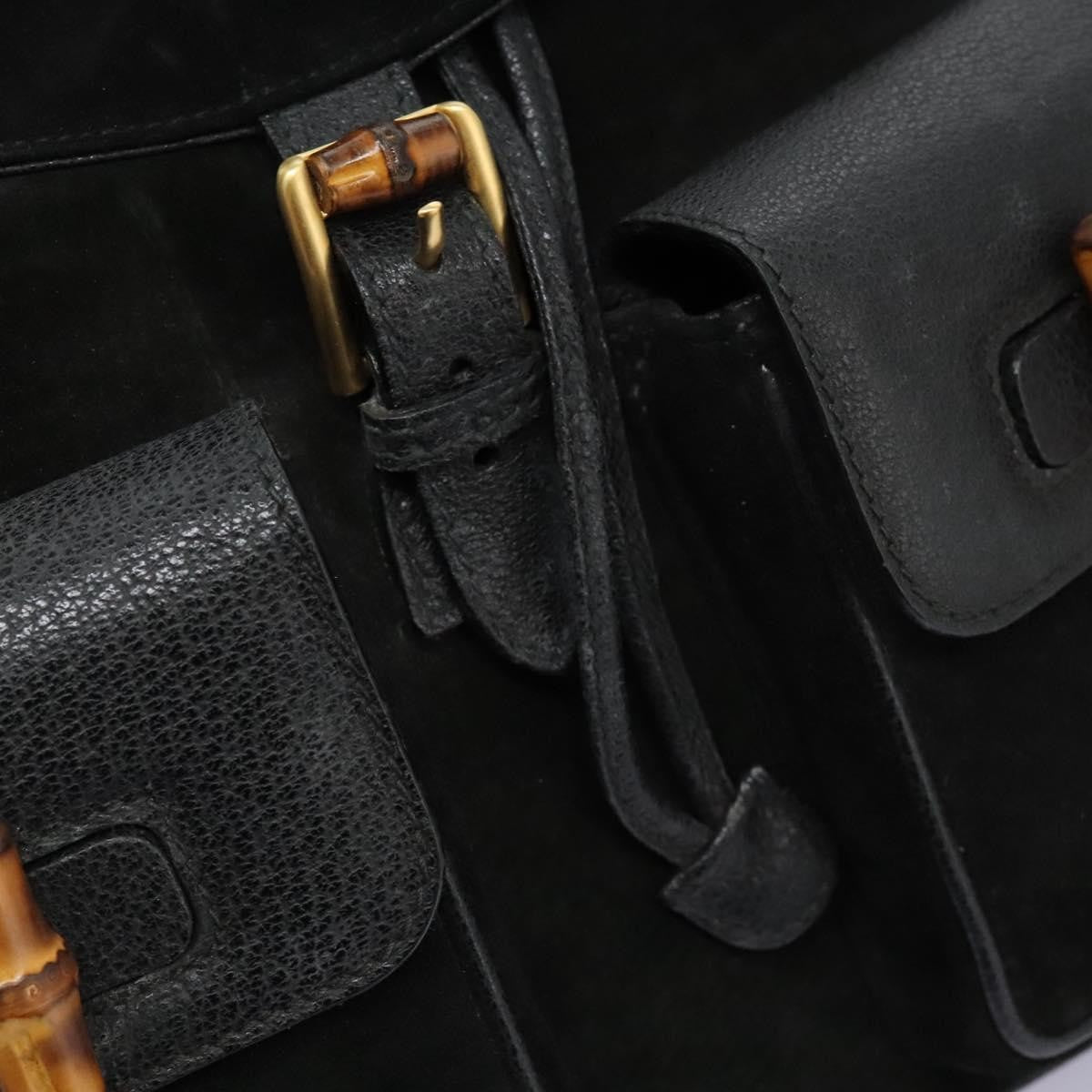 Gucci Vintage Bamboo Backpack Suede and Leather, Black, Suede, Backpack