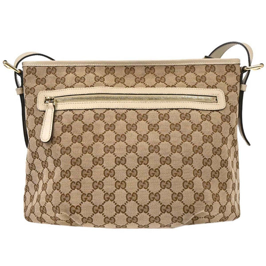 Gucci Front Zip Shoulder Bag GG Canvas, BEIGE, CANVAS, Shoulder bag