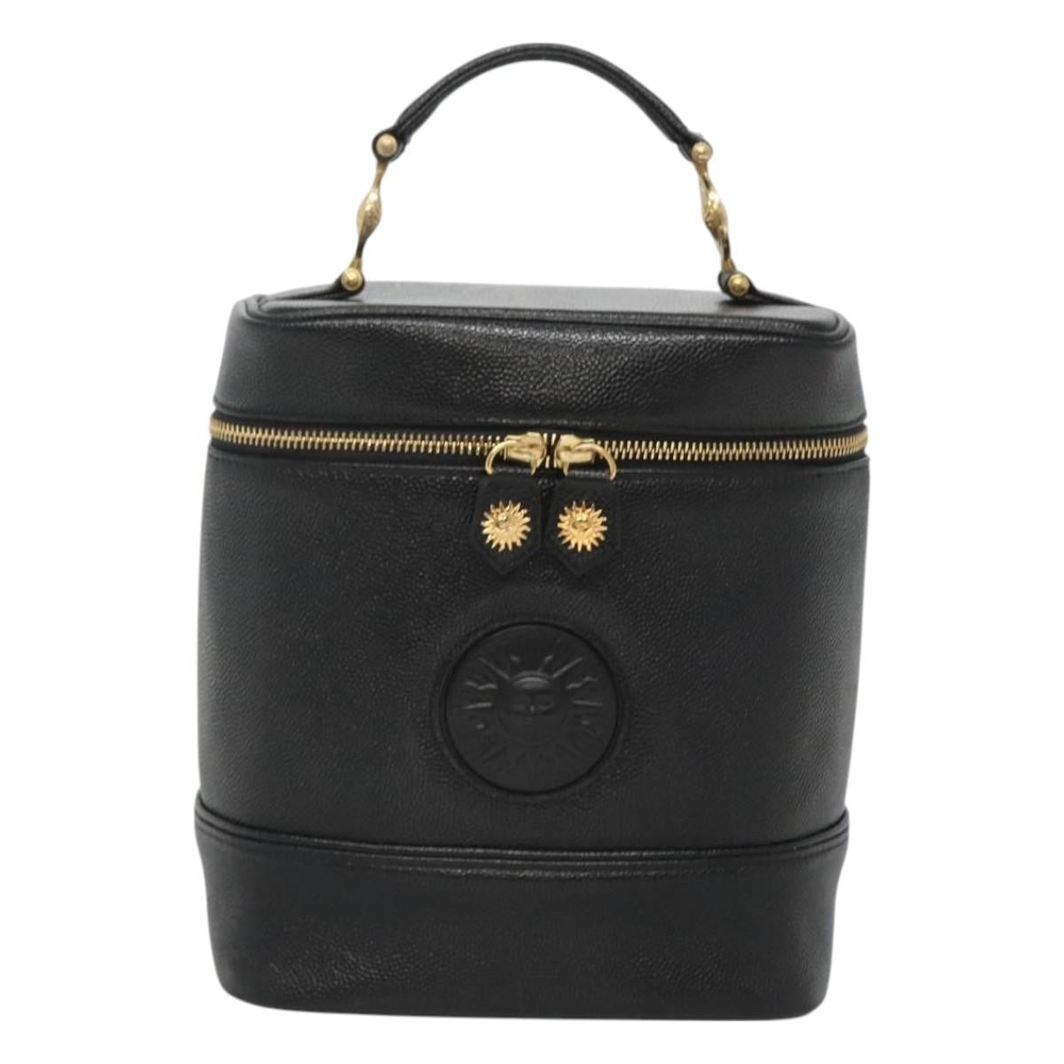 Versace Vanity Hand Bag Leather, BLACK, LEATHER, Handbag