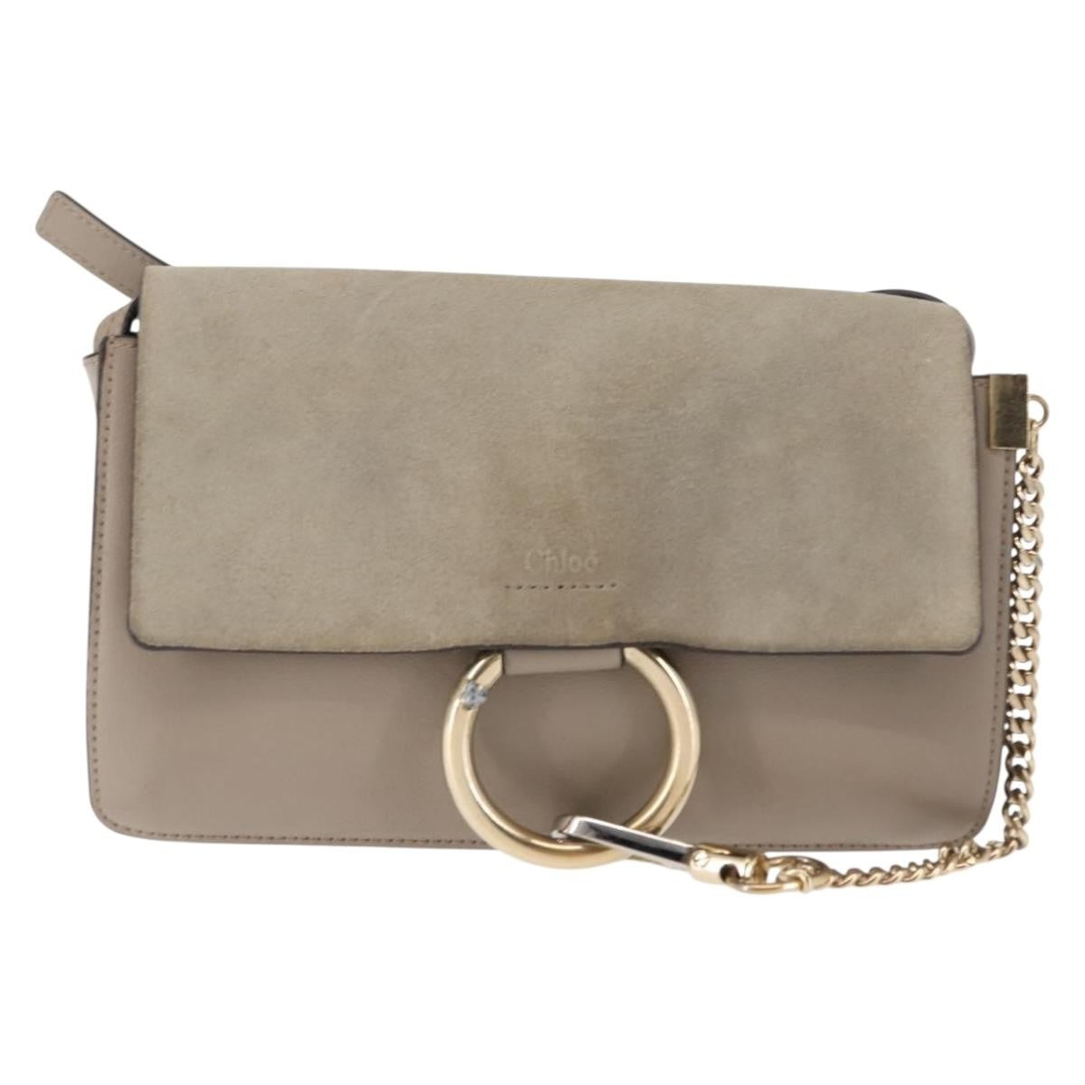 Chloe Faye Shoulder Bag Leather and Suede, BEIGE, SUEDE, Shoulder bag