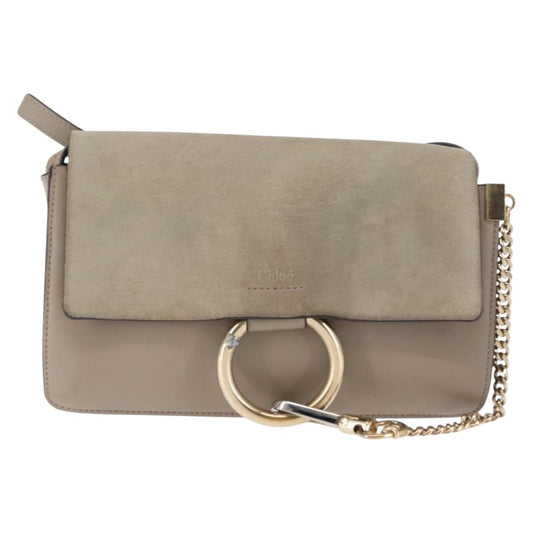 Chloe Faye Shoulder Bag Leather and Suede, BEIGE, SUEDE, Shoulder bag