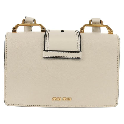 Miu Miu Madras Crystal Buckle Shoulder Bag Leather, WHITE, LEATHER, Shoulder bag
