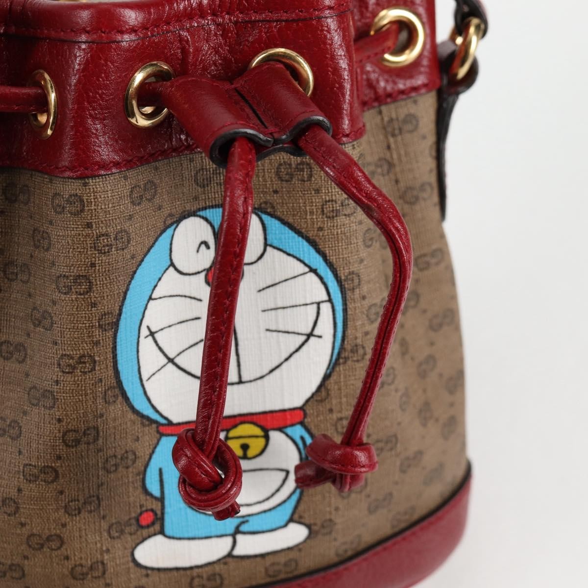 Gucci Doraemon Bucket Bag Printed Mini GG Coated Canvas, BEIGE, PVC, Handbag