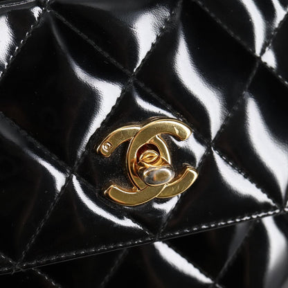 Chanel Vintage Square Front Pocket Camera Bag Quilted Patent, BLACK, PATENT_LEATHER, Crossbody bag