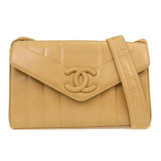 Chanel Vintage CC Flap Shoulder Bag Quilted Lambskin, BEIGE, LEATHER, Shoulder bag