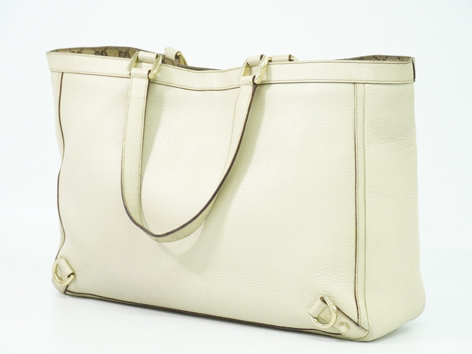 Gucci Abbey Leather with Gold hardware, ECRU, LEATHER, Tote bag