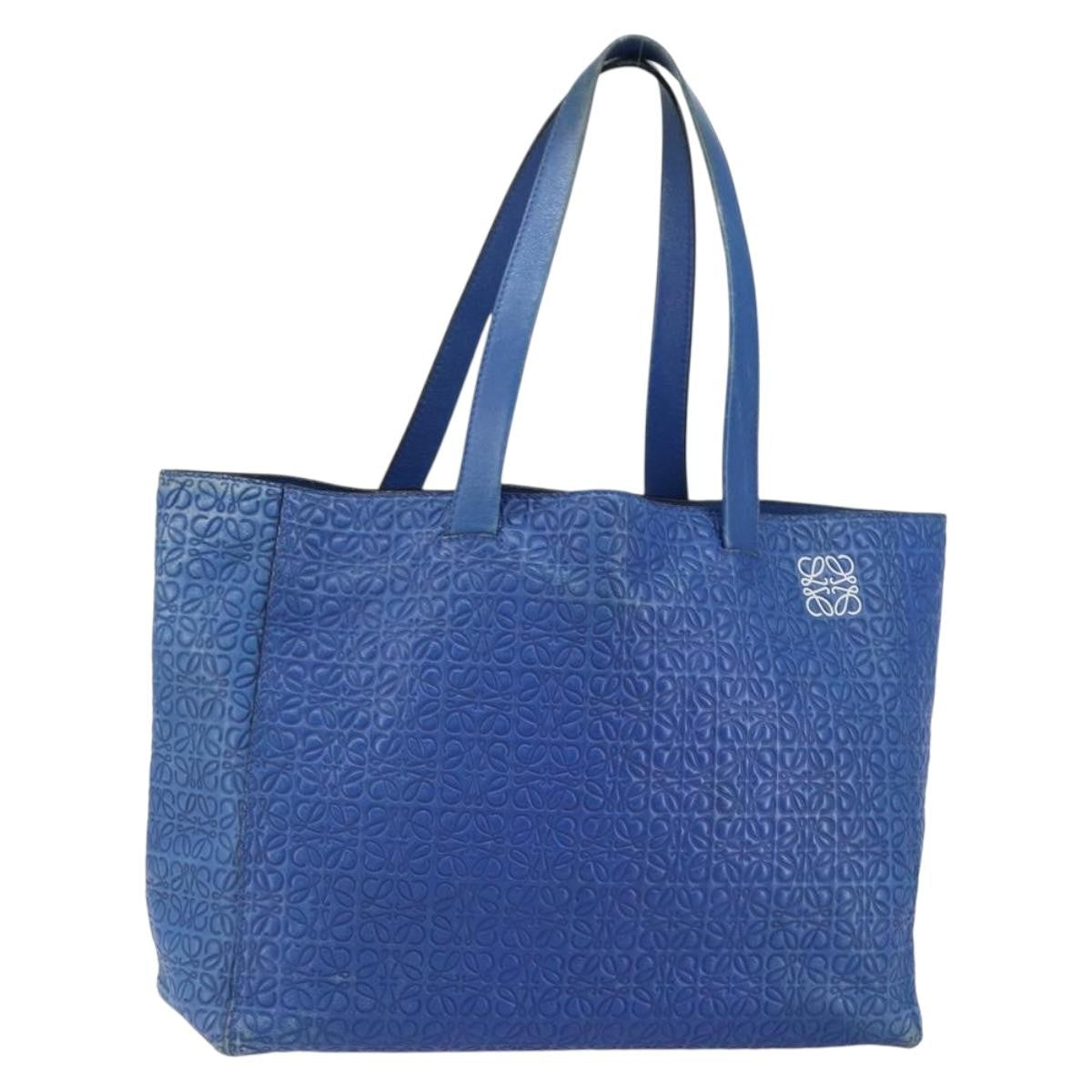 Loewe Vintage Anagram Tote Leather, BLUE, LEATHER, Tote bag