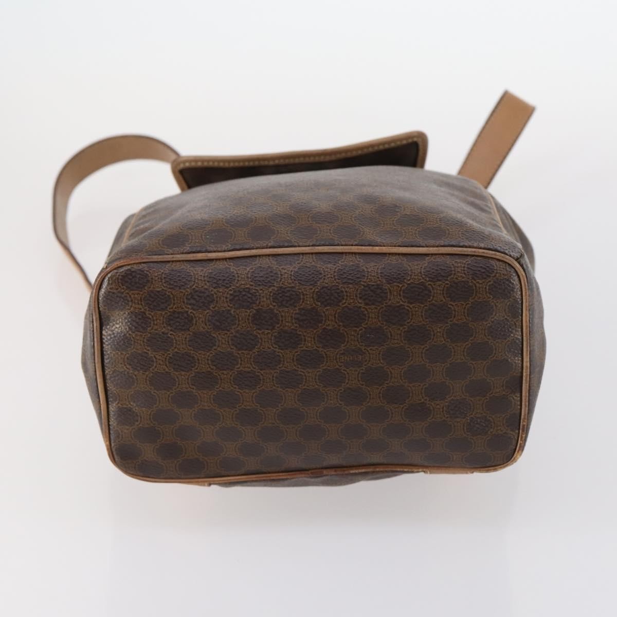 Celine Vintage Drawstring Flap Backpack Macadam Coated Canvas, BROWN, CANVAS, Backpack