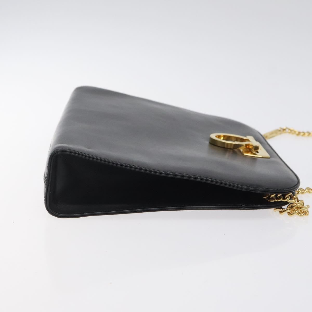 Salvatore Ferragamo Vintage Gancini Chain Shoulder Bag Leather, BLACK, LEATHER, Shoulder bag