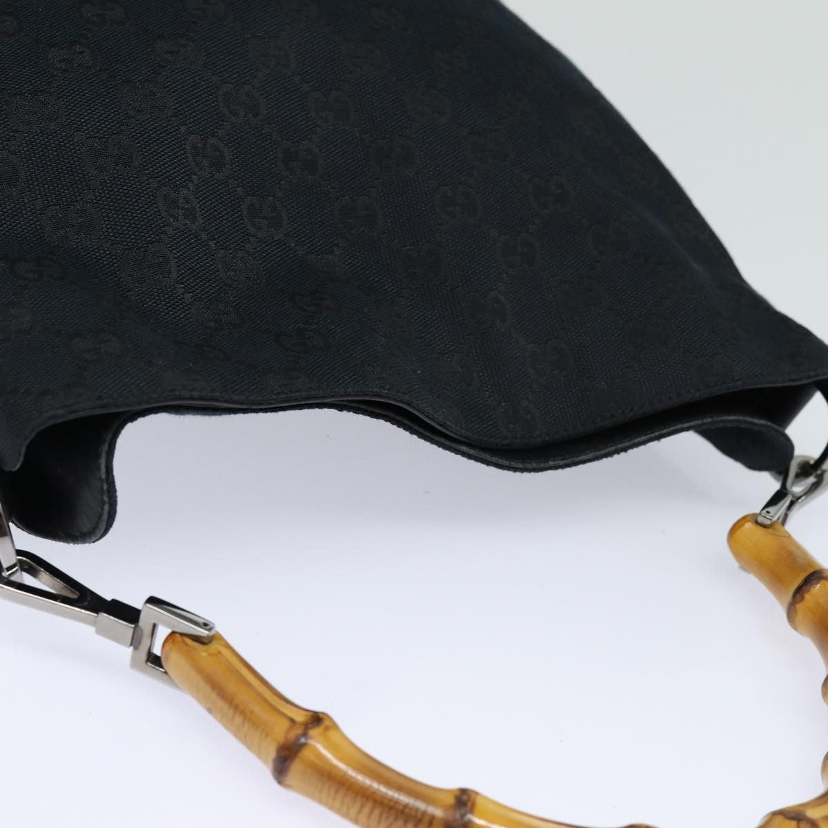 Gucci Vintage Bamboo Handle Tote Canvas, BLACK, CANVAS, Tote bag