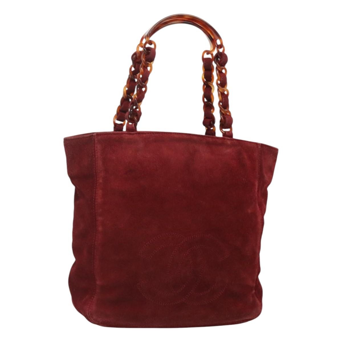 Chanel Vintage Resin Chain Tote Suede, RED, SUEDE, Tote bag