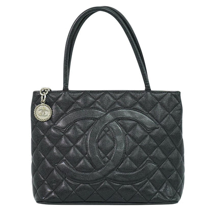Chanel Medallion Tote Quilted Caviar, BLACK, LEATHER, Tote bag