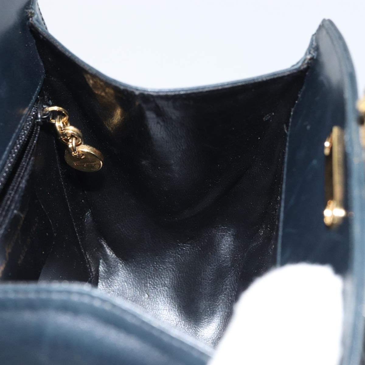 Salvatore Ferragamo Gancini Shoulder Bag Leather, NAVY, LEATHER, Shoulder bag